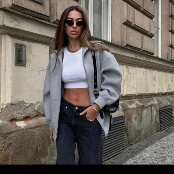 New Zara Soft Neoprene Effect Zip Front Hoodie Bomber Jacket NWT Small - Picture 9 of 16